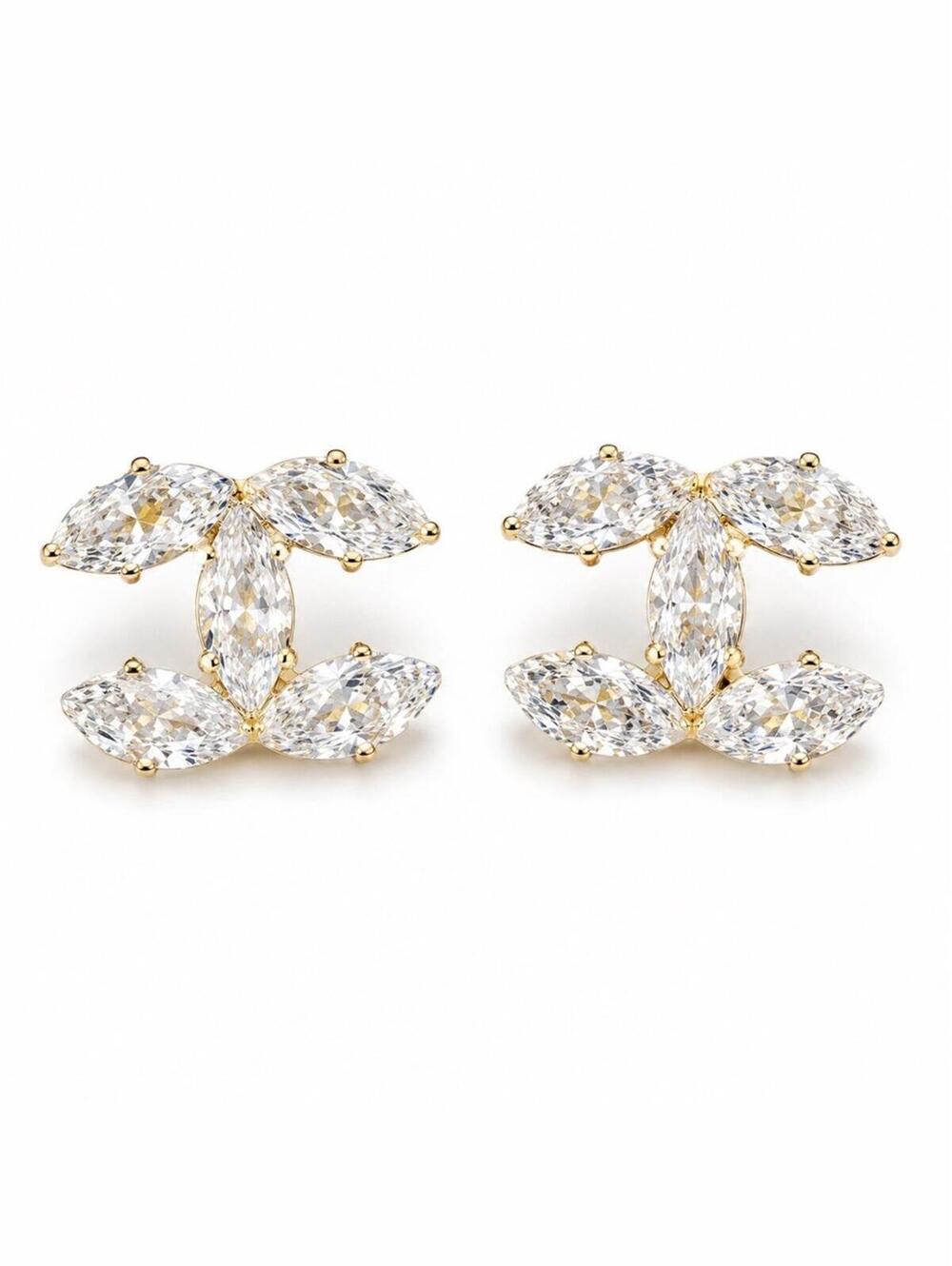 Gold Crystal CC Stud Earrings